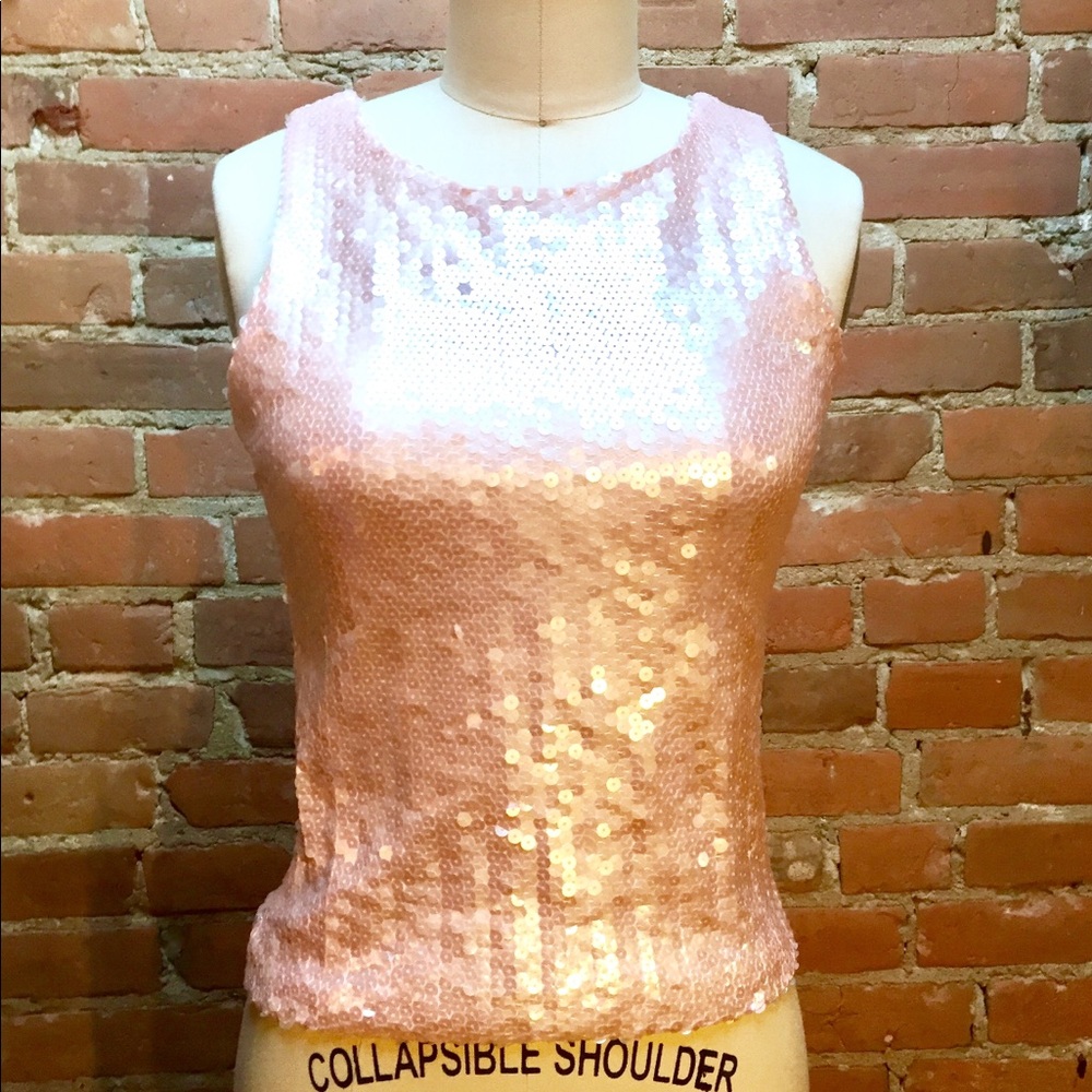 OSCAR DE LA RENTA Pink Sequin Sleeveless Top